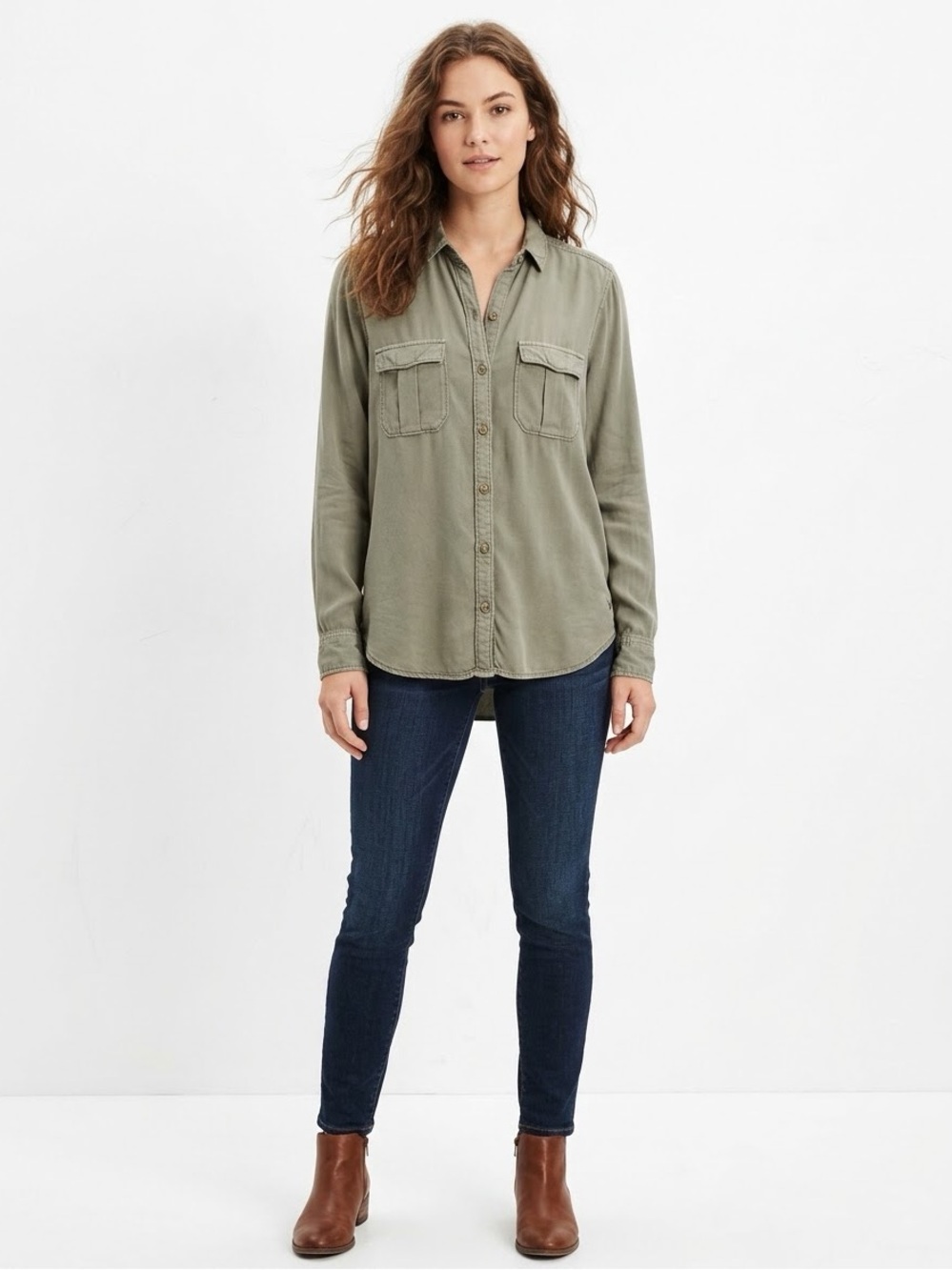 American Eagle Outfitters Vintage Boyfriend Women’s Size L Olive Green Shirt
